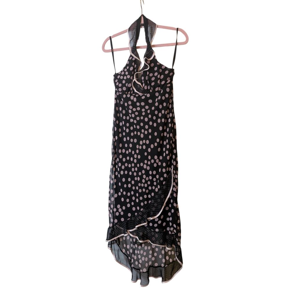 Byer Too Vintage Y2K Polka Dot Halter High-Low Ruffle Midi Dress Size 9 Fairy